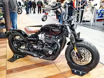 Triumph Bonneville Bobber Black. 1200ccm. 77PS bei 6100U/min. Foto: Berliner Motorrad Tage, BMT, 08.02.2019