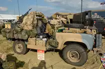 Ein Land Rover Defender als SAS-Fahrzeug Mitte Juli 2018 in Fairford.