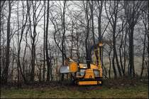 Der Holzhacker mit Raupenketten bei der Geh�lzpflegearbeiten an der A45. (02.03.2009)