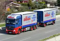Mercedes- Ben MB Actros, Hängerzug von 'uhlhorn -Logistik', auf der A100 in Berlin- Charlottenburg, April 2019.