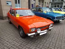 Dieser Ford Capri I wurde 1971 als Capri 1700 XL GT ausgeliefert. Bei seiner Auslieferung hat ein solcher Capri mindestens DM 7995,00 gekostet. Der V4-Motor leistet 75 PS aus einem Hubraum von 1699 cm³. Meines Wissens nannte sich der Farbton dieses Capri signalorange. 12. Oldtimertreffen in Essen-Kettwig am 01.05.2019.