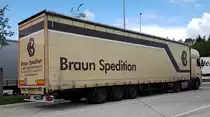 =DAF XF von  BRAUN SPEDITION  steht im Mai 2019 an der A 7