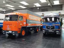 Ein alter Büssing und MAN LKW in der Oldtimerhalle auf der IAA 2018 in Hannover am 24.09.2018