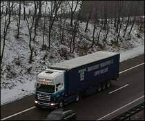 Scania R420(?) der niederl�ndischen Spedition RUUD BORST ist in Richtung Ruhrgebiet unterwegs. (12.12.2008)