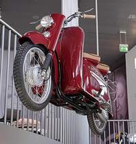 =DKW Hobby, Bj. 1955, 74 ccm, 3 PS, hängt an der Decke im Audi-Museum Ingolstadt, 04-2019