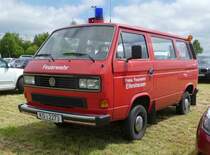 =VW T3 Synchro der Feuerwehr ELFERSHAUSEN gesehen auf dem Besucherparkplatz der Rettmobil 2019 in Fulda, 05-2019