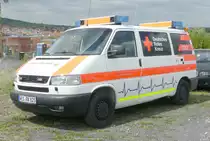 VW T4 vom DRK Bereitschaft HÜNXE, abgestellt auf dem Besucherparkplatz der Rettmobil 2019 in Fulda, 05-2019