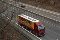 VOLVO FH  GLOBETROTTER XL  480PS Euro5 der Spediton WOLFGANG HERMANN ist fr SSI SCHFER unterwegs. (11.03.2009)