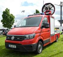 =VW Crafter als Feuerwehrfahrzeug mit Sonderaufbau steht auf dem Messegelände der RettMobil 2019, 05-2019