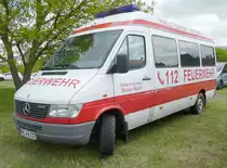 =MB Sprinter 312 D als MTW der Feuerwehr STEINAU-MARJOß, gesehen auf dem Besucherparkplatz der Rettmobil 2019 in Fulda, 05-2019
