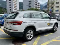 Heckansicht des Škoda Kodiaq von Taxi Aletsch am 17.8.19 auf dem Bahnhofplatz Brig.