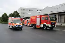 DRK OV Langenselbold Mercedes Benz Sprinter RTW und Feuerwehr Erlensee MAN TGM GW-L am 17.08.19 bei einer Jugendfeuerwehrübung 