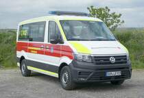 =VW Crafter des DRK, steht auf dem Parkplatz der Rettmobil 2019 in Fulda, 05-2019