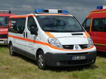 =Renault Trafic des DRK-Stadtverbandes RHEINBERG, abgestellt auf dem Parkplatz der Rettmobil 2019 in Fulda, 05-2019