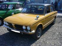 Triumph Dolomite 1300, gebaut von 1972 bis 1980. Der abgelichtete Dolomite ist ein Standard Dolomite, der mit etlichen Zubehörteilen auf die Optik des Dolomite Sprint, dem sportlichsten Modell dieser Baureihe, umgerüstet wurde. Der Vierzylinderreihenmotor hat einen Hubraum von 1295 cm³ und leistet 59 PS. Oldtimertreffen zum 150-jährigen Bestehen des TÜV-Nord in Mülheim an der Ruhr am 24.08.2019.