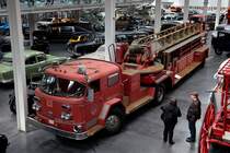 American LaFrance Tractor Drawn Aerial (100ft-Drehleiter, Baujahr 1970) im Isle of Man Motor Museum Jurby am 01.05.2018. Diese Fahrzeug war in Buffalo, New York im Einsatz. 