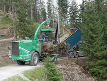 Holzhäcksler DiAMANT 200 bei der Arbeit im Wald zwischen Bergstation Serlesbahn und Ochsenhütte, Stubaital  / Tirol; 05.09.2019

