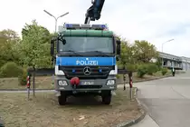 Bundespolizei Mercedes Benz Actros mit Kran am 08.09.19 beim Tag der offenen Tür in Hünfeld