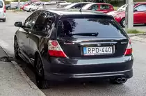 Rückansicht: Honda Civic Mk7, fotografiert in Pécs (Ungarn) in August 2019.