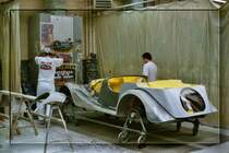 Morgan Factory, hier konnte man bei einer Besichtigung sehen das noch �berwiegend alles in Handarbeit hergestellt wird. Fand ich sehr eindrucksvoll