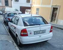 Opel Astra G des Ungarischen Rotes Kreuz (Magyar Vöröskereszt) fotografiert in Pécs (HU), Oktober, 2019.
