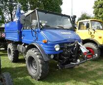 =Unimog 406, Bj. 1971, 84 PS, gesehen auf dem Ausstellungsgelände in Gudensberg im Juni 2019