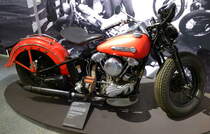 Harley Davidson, Bobber Modell FL, Baujahr 1947, sportliche Mode in den späten 1940er Jahren, 1400ccm, 40PS, Sonderausstellung im NSU-Museum, Sept.2014