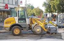 =Liebherr Radlader 507 Stereo der Firma KÜLLMER steht auf einer Baustelle in Fulda, 09-2019