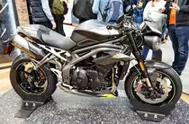 Triumph Speed Triple RS. Flüssigkeitsgekühlter 12V-Dreizylinder-DOHC-Reihenmotor mit 1050ccm. 150PS (110kW) bei 10500U/min. Foto: BMT (Berliner Motorrad Tage) Febr. 2020