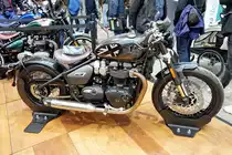 Triumph Bobber TFC. Flüssigkeitsgekühlter 8V-Zweizylinder-SOHC-Reihenmotor mit 1200ccm. 87PS (64kW) bei 6250U/min. Foto: BMT (Berliner Motorrad Tage) Febr. 2020