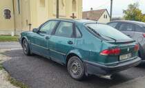 Rückansicht: Saab 900. Foto: November 2019, Pécs, Ungarn.