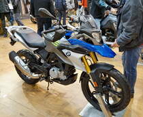 BMW G 310 GS. Wassergekühlter Einzylinder-Viertakt-Motor mit 313ccm und 34PS (25kW) bei 9500U/min. Foto: BMT (Berliner Motorrad Tage) Febr. 2020