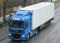 Sattelzug der Fa. REINERT LOGISTICS mit Kühlthermo-Auflieger mit MAN TGX 18.440 Zugmaschine am 14.02.20 Berlin Schönweide