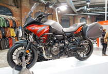 Yamaha Tracer 700. Flüssigkeitsgekühlter-Zweizylinder-DOHC-Motor mit 689ccm und 77PS (55kW) bei 6500U/min.  Foto: BMT (Berliner Motorrad Tage) Febr. 2020