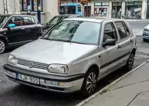 VW Golf III fotografiert in Budapest (Ungarn), September, 2019.