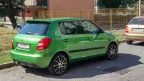 Skoda Fabia II in  Rallye Grün . Foto: September, 2019, Pécs, Ungarn.