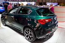 Alfa-Romeo Giulietta, mit der Facelift wurde diese grüne Lackierung auf den Markt gebracht. Foto: Autosalon Genf, 2019.