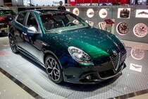 Alfa-Romeo Giulietta, mit der Facelift wurde diese grüne Lackierung auf den Markt gebracht. Foto: Autosalon Genf, 2019.