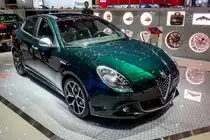 Alfa-Romeo Giulietta, mit der Facelift wurde diese grüne Lackierung auf den Markt gebracht. Foto: Autosalon Genf, 2019.