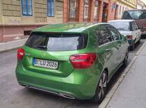 Rückansicht: Mercedes-Benz A-Klasse (dritte Generation), gesehen in Pécs, Ungarn, 2019 September