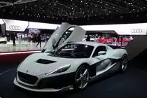 Rimac C Two ausgestellt auf dem Autosalon Genf 2019.