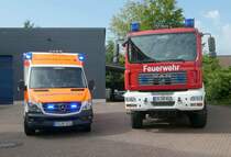 =MB Sprinter Rettungswagen des DRK und MAN TGM Gerätewagen Logistik der Feuerwehr HÜNFELD, 07-2019