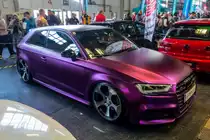 Getunter und neu lackierter Audi A3, ausgestellt auf der AMTS (Automobil un Tuning Show) in Budapest, März 2019.