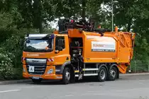 DAF 340 CF (KLE-AN 890) am 6.6.2020, U-Bahn Steinfurther Allee, Hamburg /
Müllfahrzeug (Aufbau Geesink GMP4, 16 m³, 251 kW (341 PS),EZ 26.2.2020, Ladekran HIAB Typ XS 211 BW-3, Hipro /
