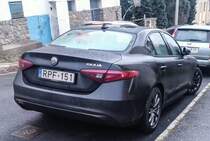 Rückansicht: Alfa-Romeo Giulia, gesehen in Januar, 2020.