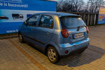 Chevrolet Matiz aus Dänemark in BUdapest. Foto: Besucherparkplatz von AMTS (Auto- Motor- und Tuning Show), März 2020,
