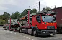 =Renault-Autotransporter der Spedition BLEIRAS steht auf einem Rastplatz an der A 3, 08-2020