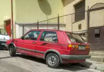 Rückansicht: VW Golf II, aufgenommen in Mai, 2020.