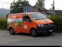 VW Transporter mit Werbung abgestellt in Saland am 20.09.2020