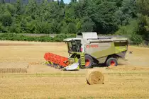 Am 07.08.2020 ist dieser Claas Lexion 550 beim Ernteeinsatz im Ruhrtal bei Wickede-Echthausen (Kreis Soest).